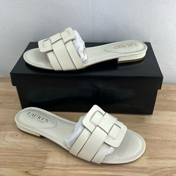 Lauren Ralph Lauren Emerey Leather Sandal- Cream- Size 7.5 B- N IB - Picture 1 of 8